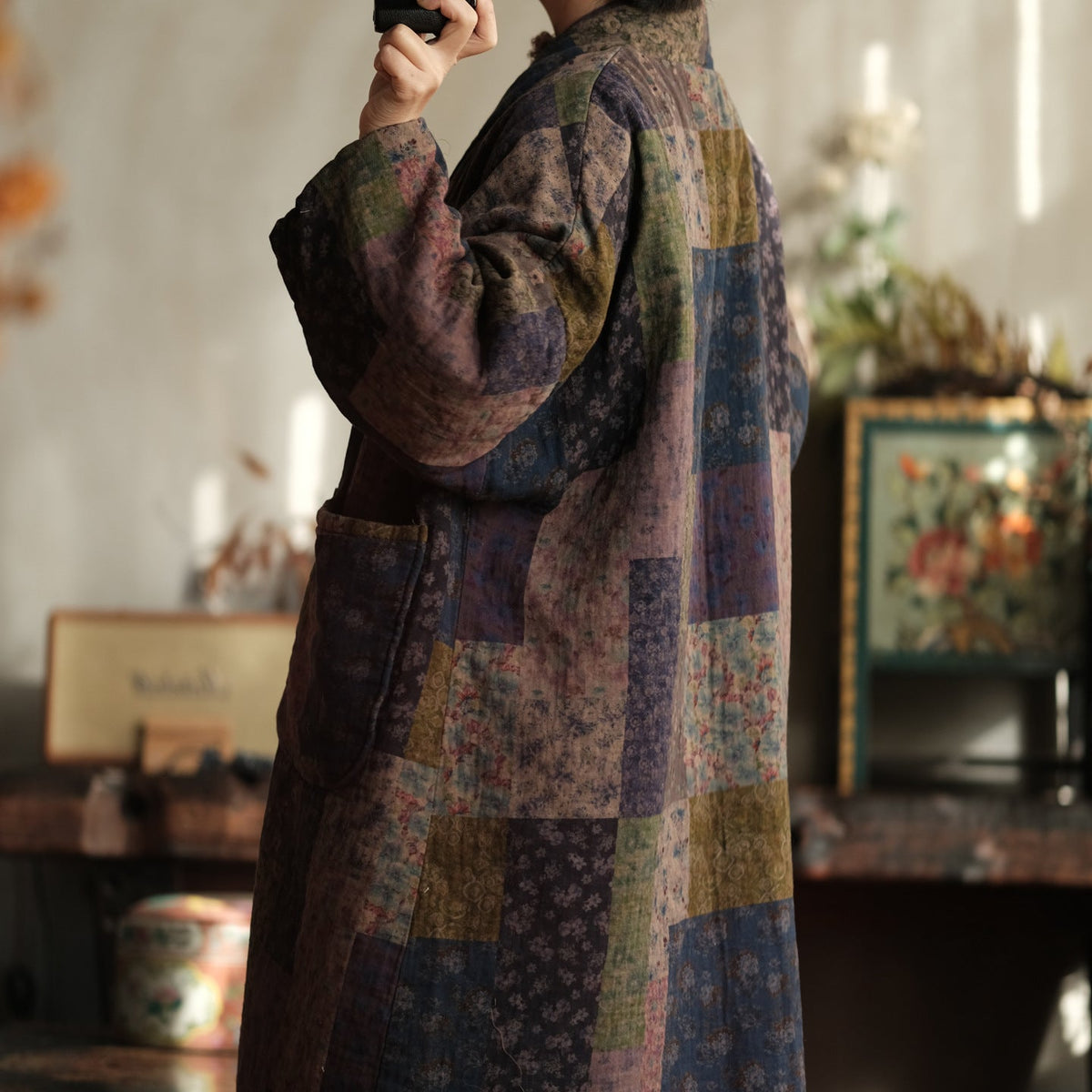 Meadow Patchwork Keten Uzun Kaban