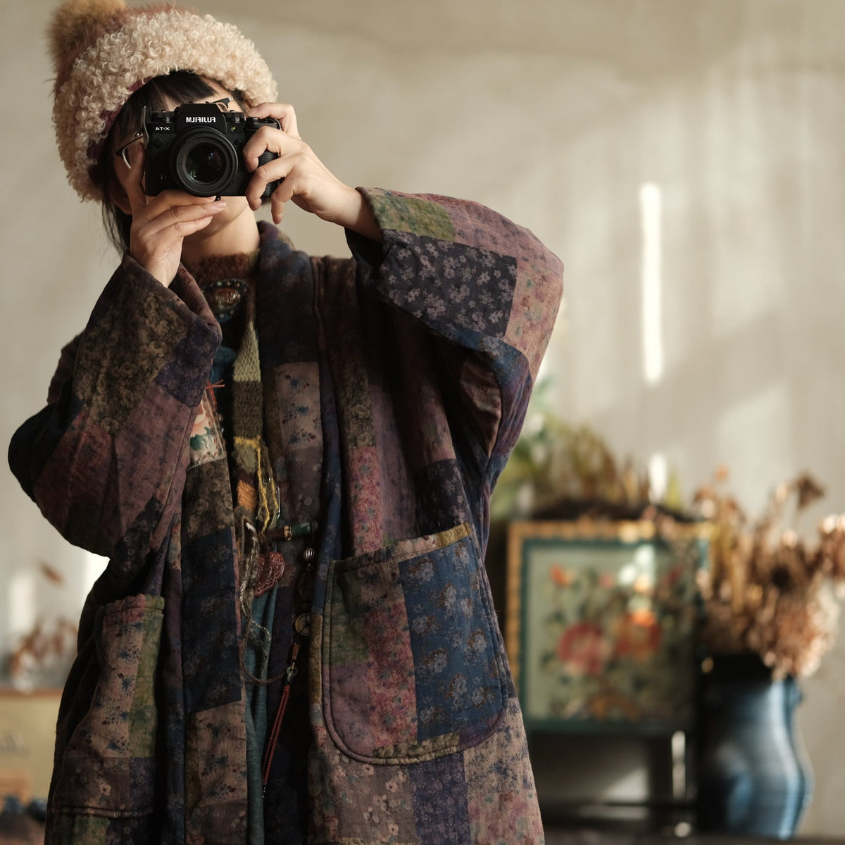 Meadow Patchwork Keten Uzun Kaban