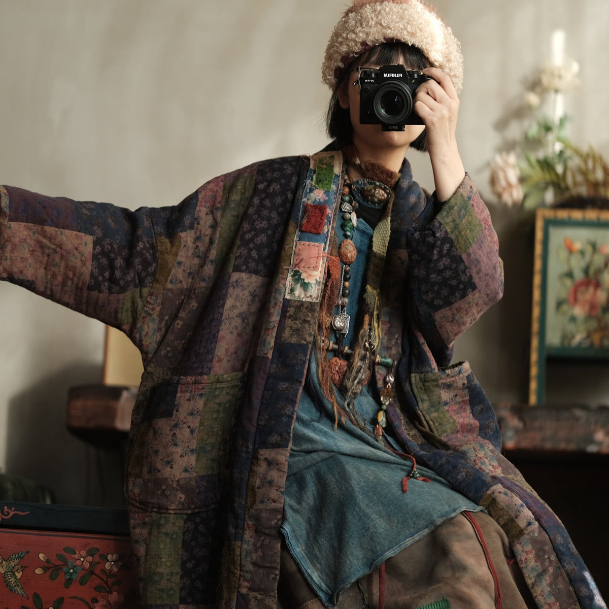 Meadow Patchwork Keten Uzun Kaban