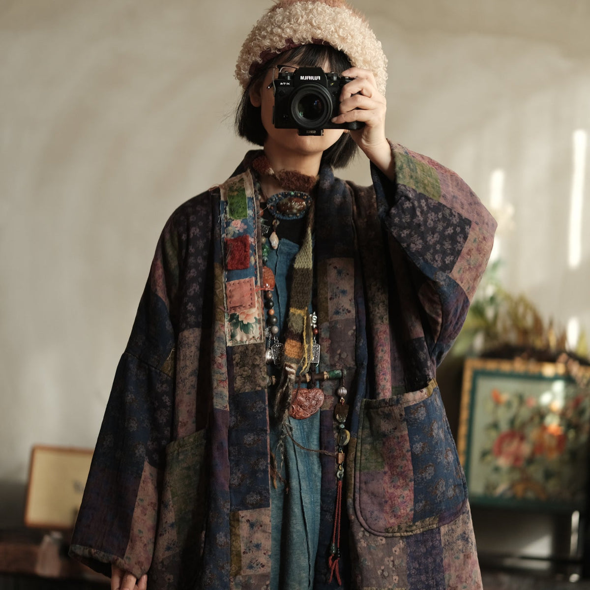 Meadow Patchwork Keten Uzun Kaban