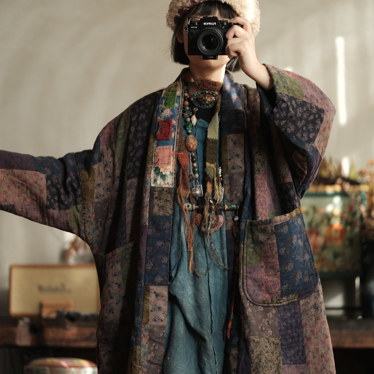 Meadow Patchwork Keten Uzun Kaban
