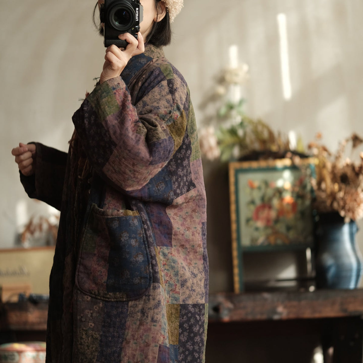 Meadow Patchwork Keten Uzun Kaban