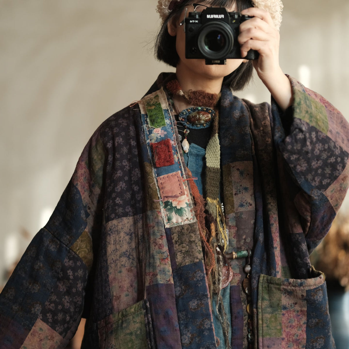 Meadow Patchwork Keten Uzun Kaban