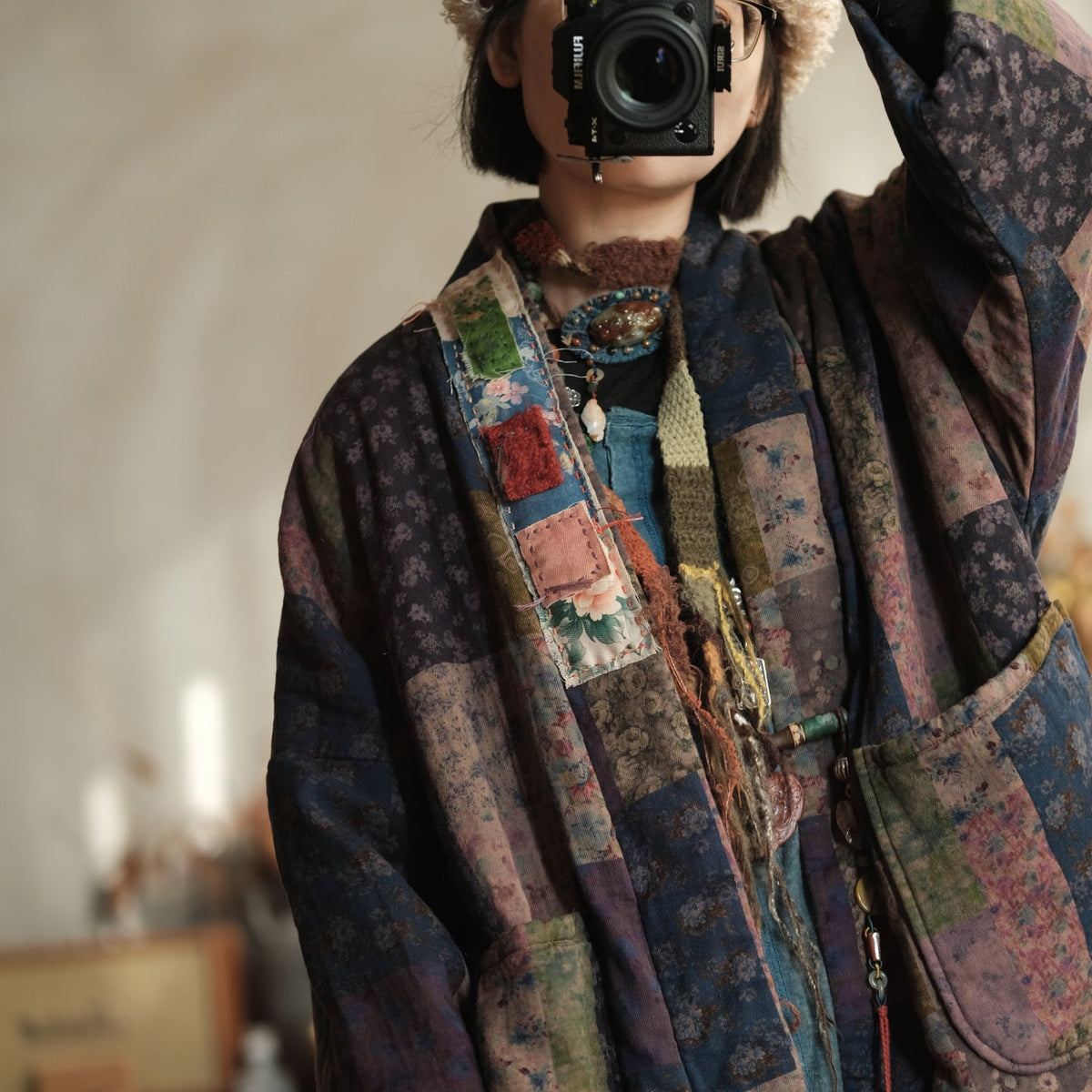 Meadow Patchwork Keten Uzun Kaban
