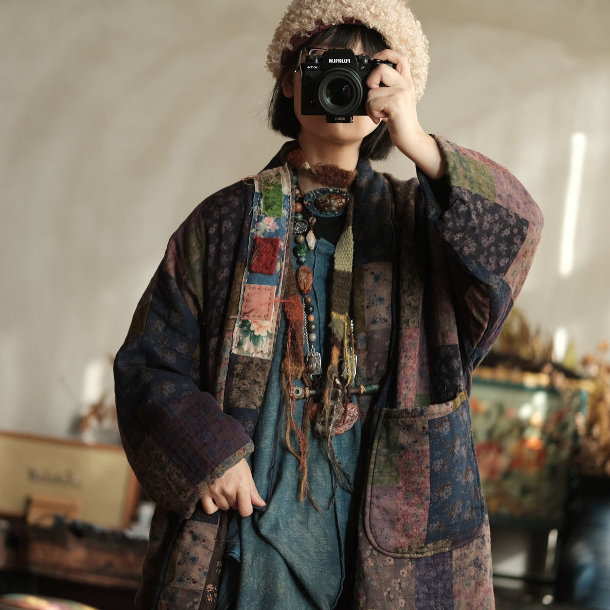 Meadow Patchwork Keten Uzun Kaban