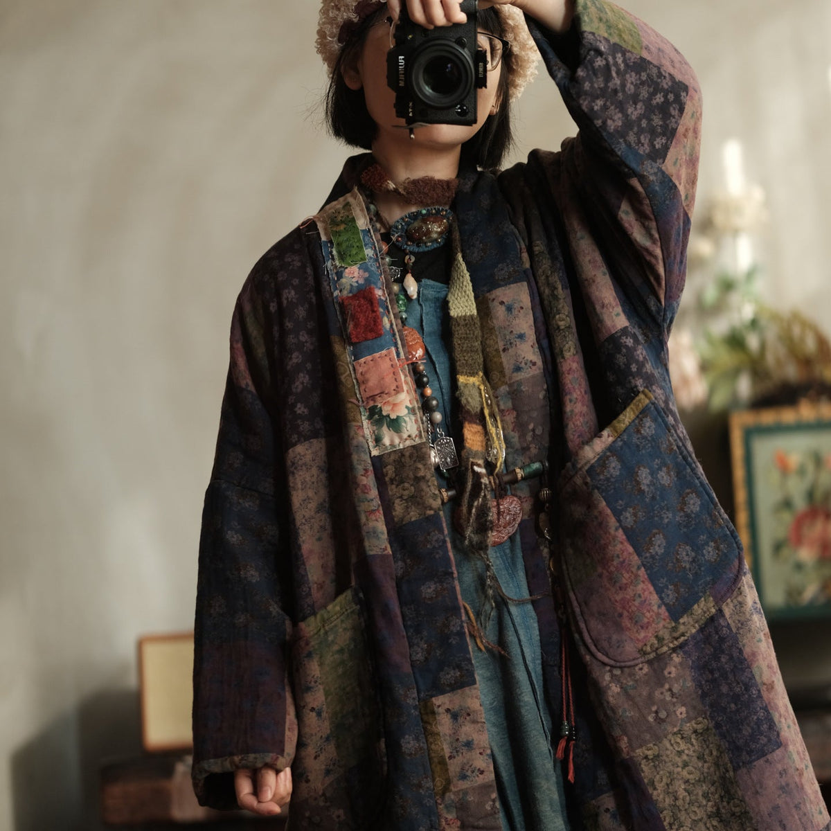Meadow Patchwork Keten Uzun Kaban