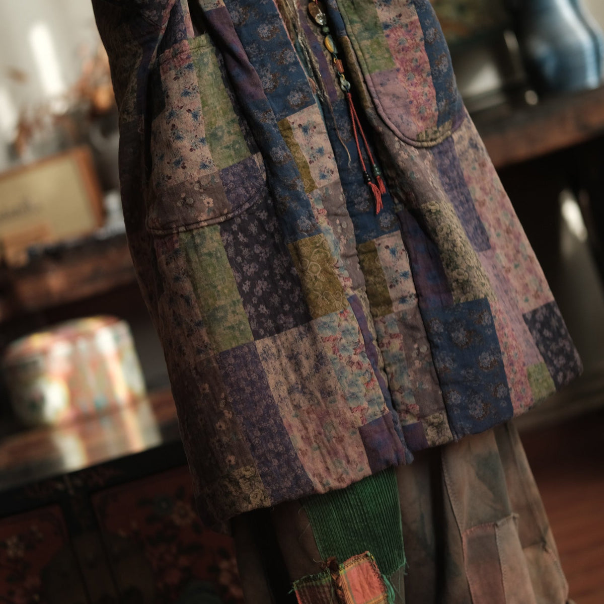 Meadow Patchwork Keten Uzun Kaban