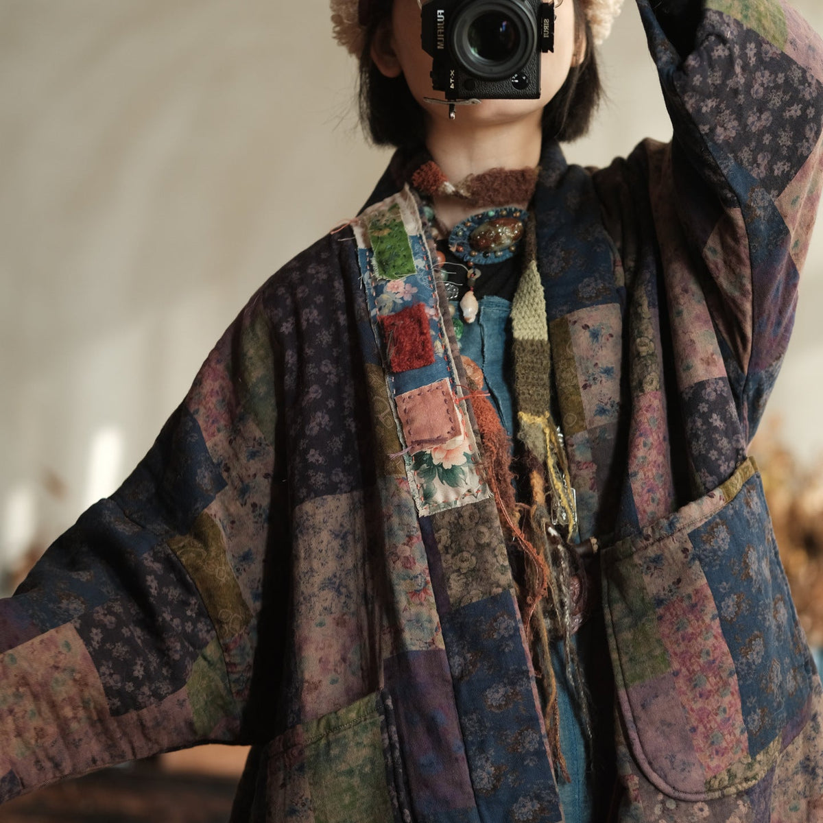 Meadow Patchwork Keten Uzun Kaban