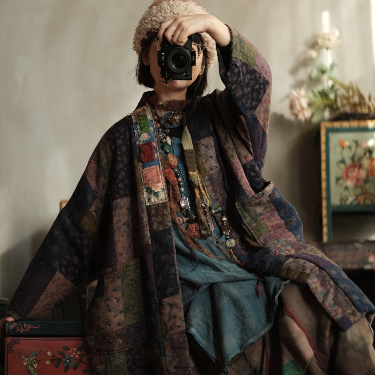 Meadow Patchwork Keten Uzun Kaban