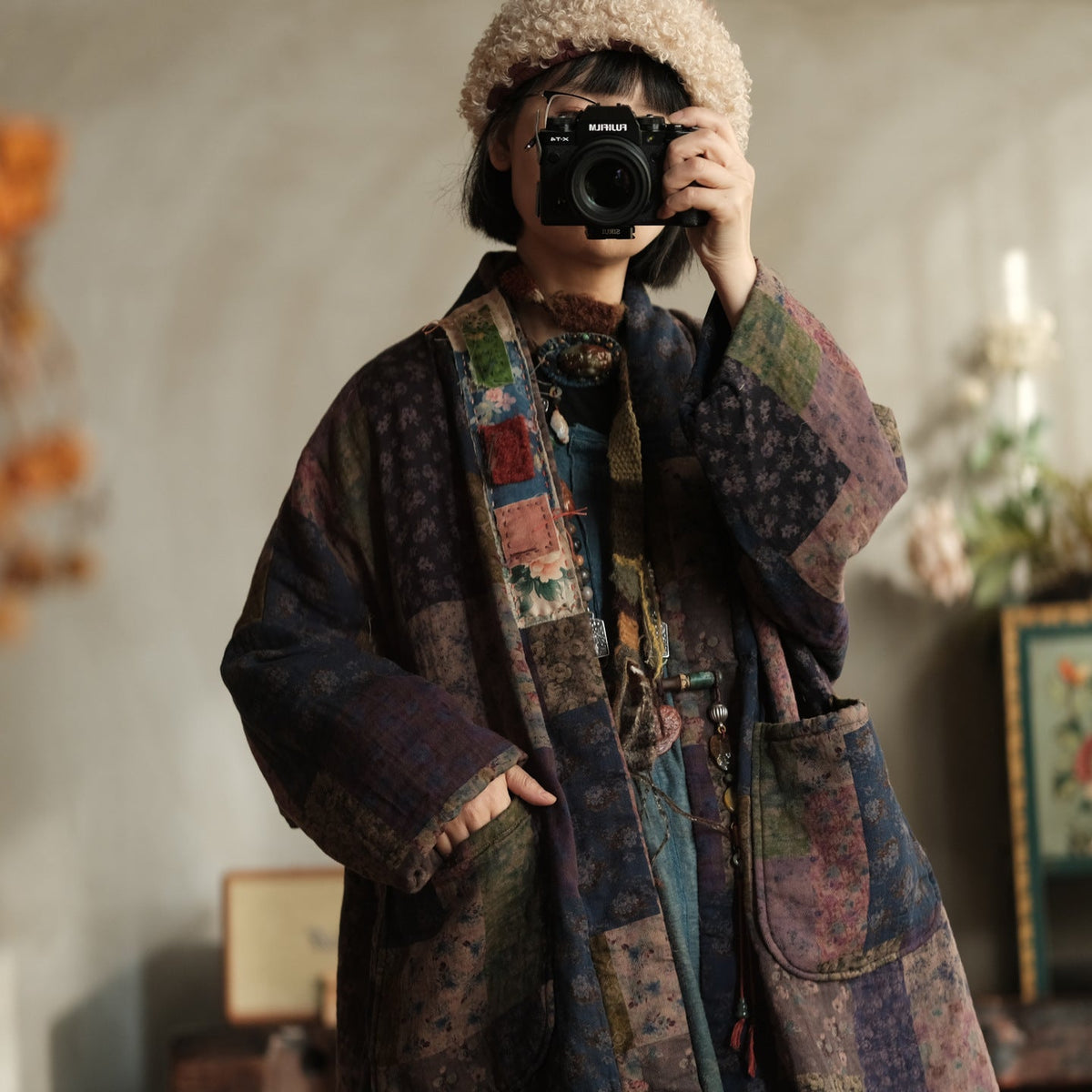 Meadow Patchwork Keten Uzun Kaban