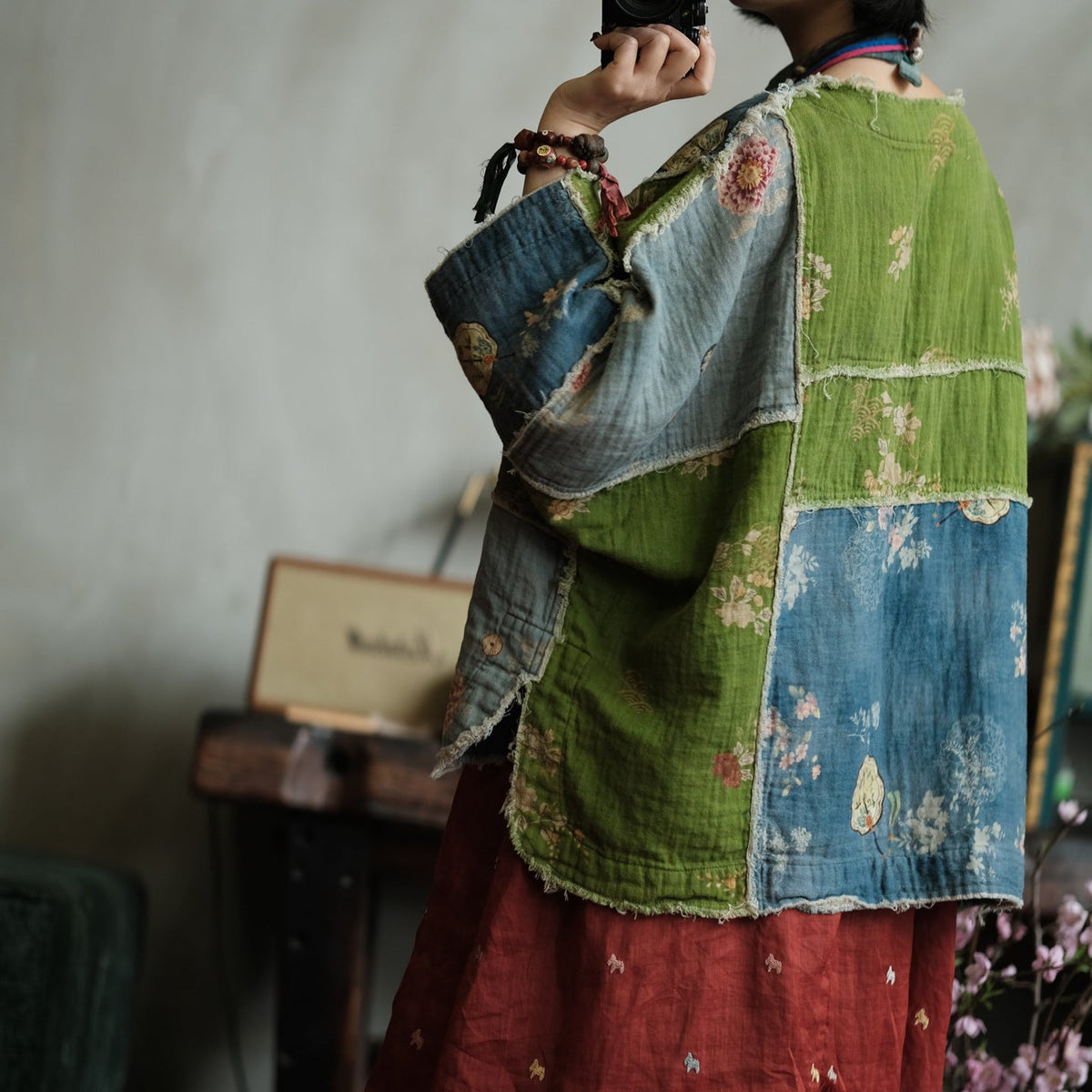 Moss Tide Patchwork Pamuk Bluz