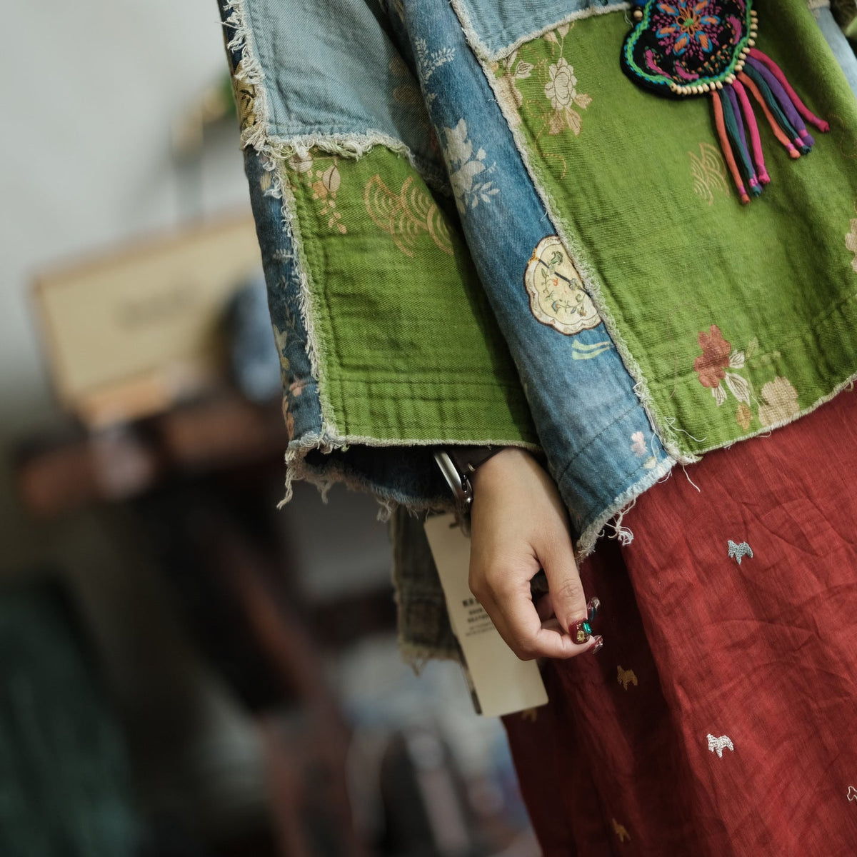 Moss Tide Patchwork Pamuk Bluz