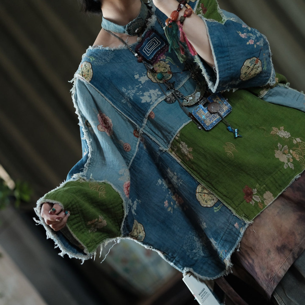 Moss Tide Patchwork Pamuk Bluz