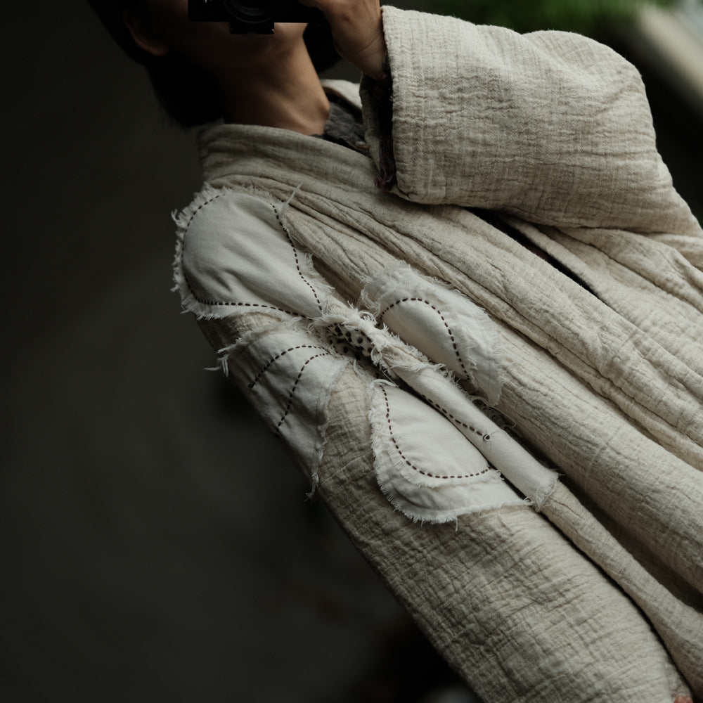 Keten-pamuk patchwork ceket arka görünüm