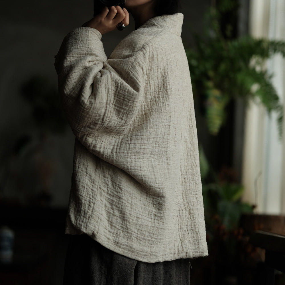 Oversize keten-pamuk ceket yan görünüm