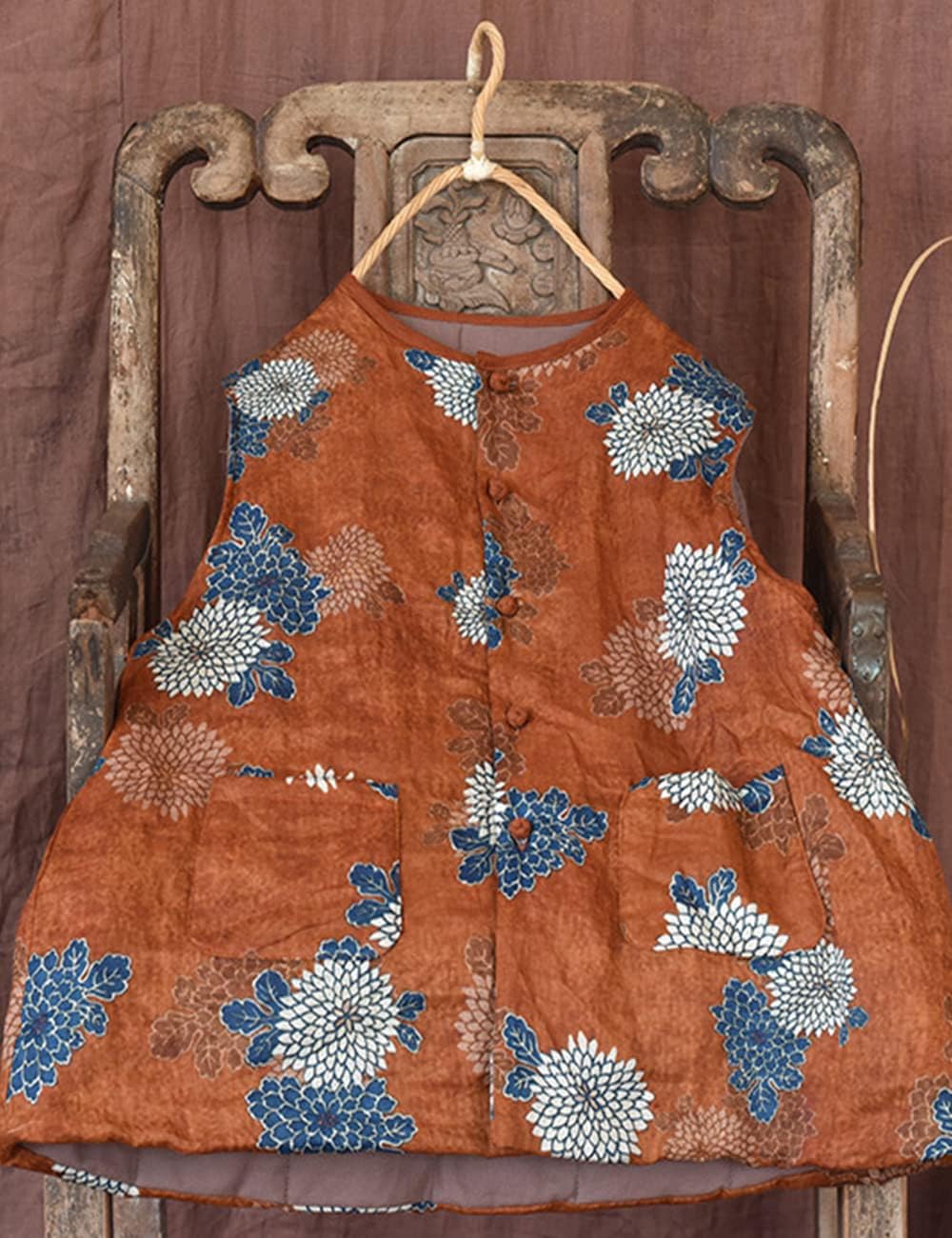 Vintage Meadow keten yelek doğal stil görünümü