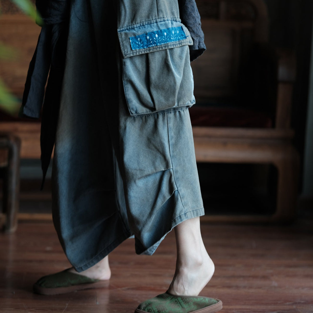 Washed Tide Patchwork Denim Pantolon