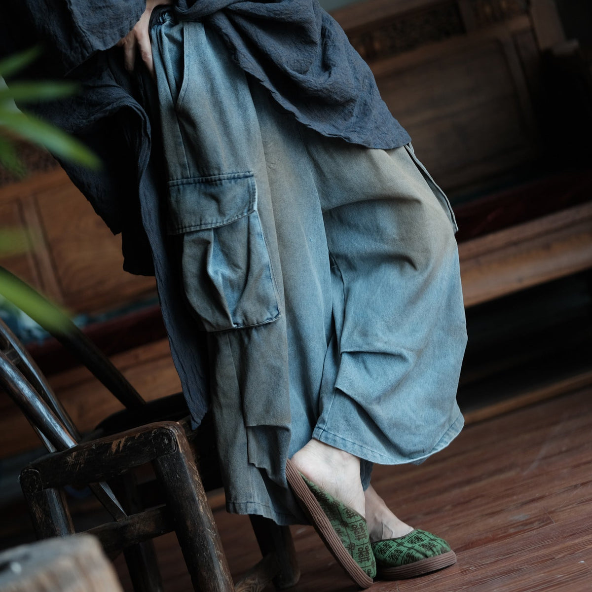 Washed Tide Patchwork Denim Pantolon