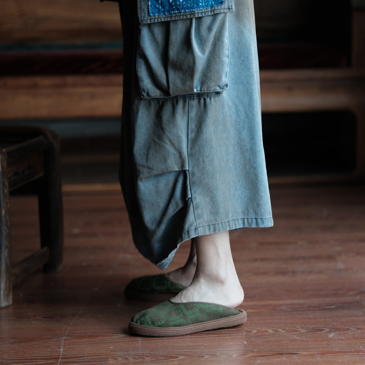 Washed Tide Patchwork Denim Pantolon