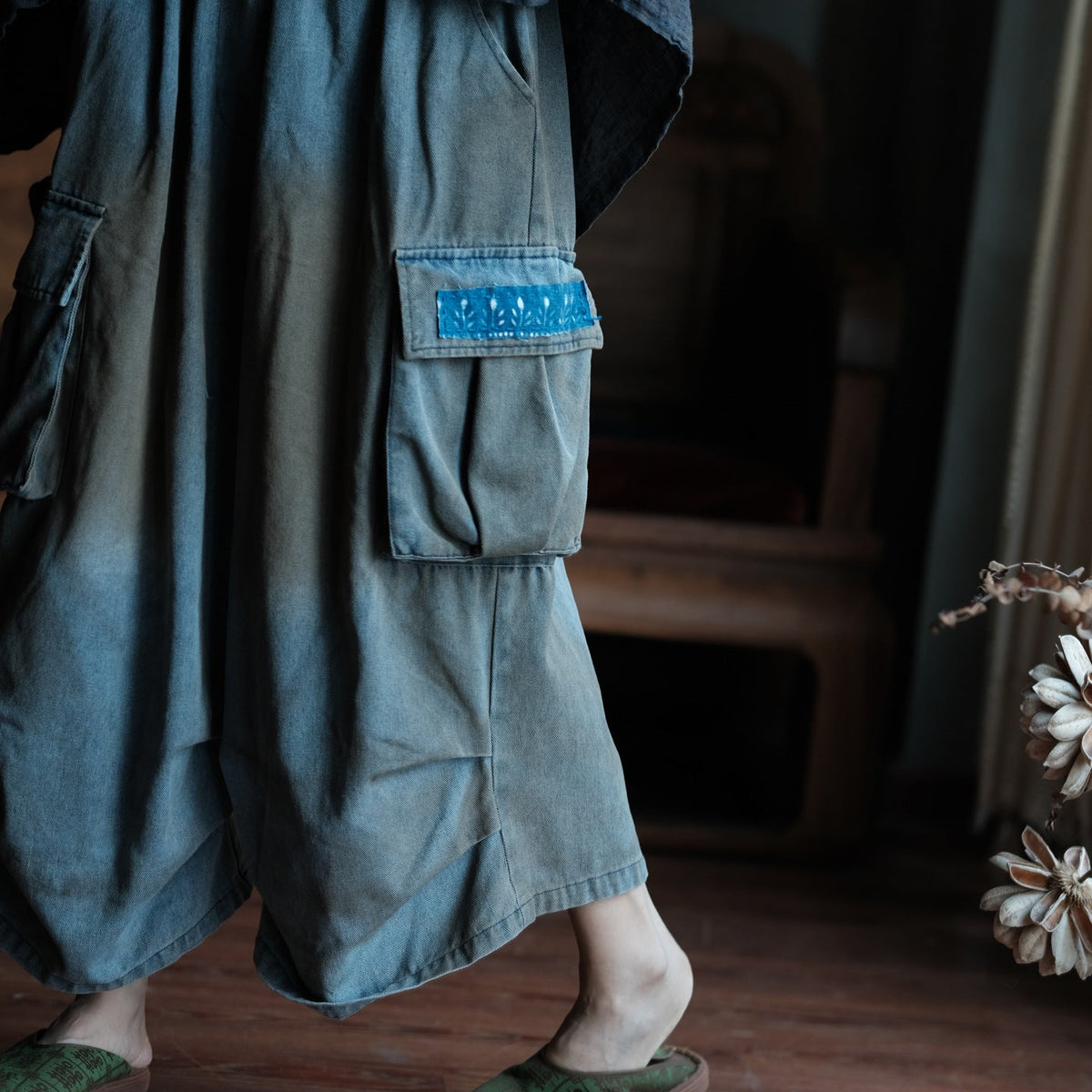 Washed Tide Patchwork Denim Pantolon