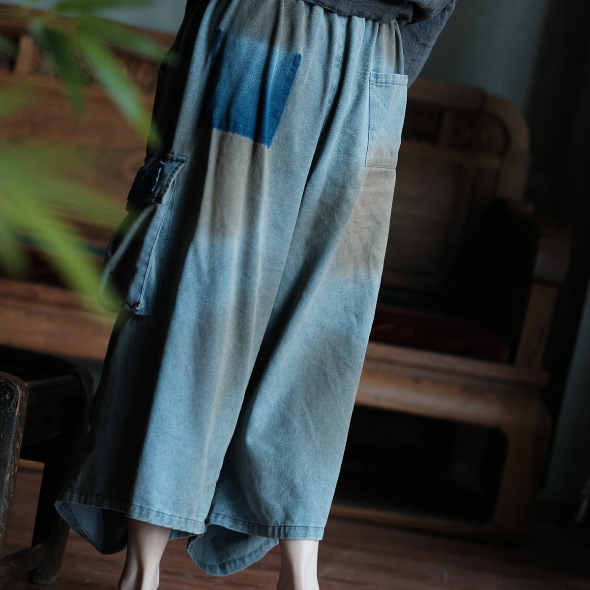 Washed Tide Patchwork Denim Pantolon