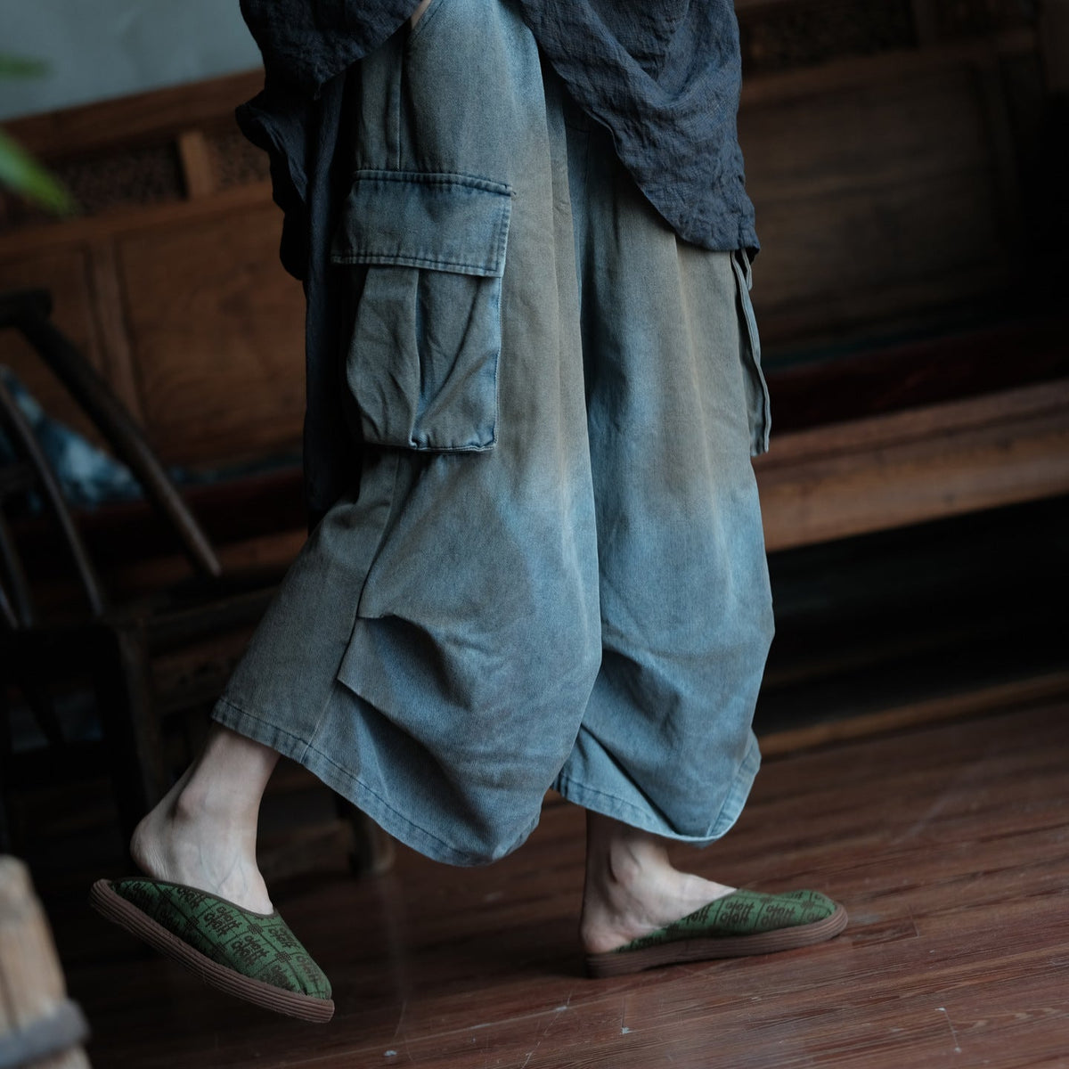 Washed Tide Patchwork Denim Pantolon