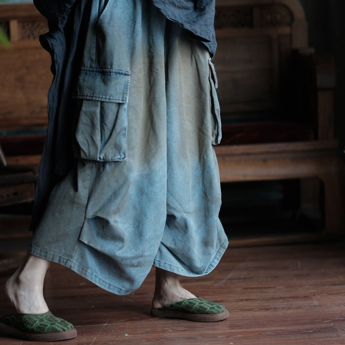 Washed Tide Patchwork Denim Pantolon
