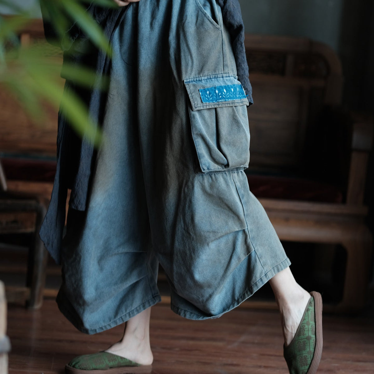 Washed Tide Patchwork Denim Pantolon