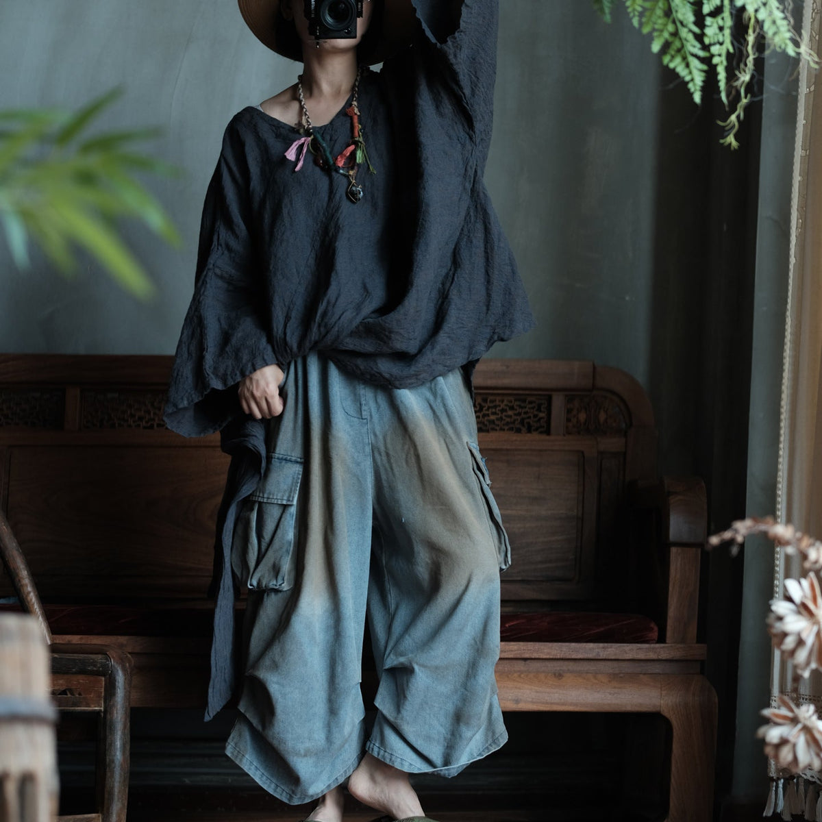Washed Tide Patchwork Denim Pantolon