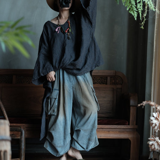 Washed Tide Patchwork Denim Pantolon